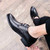 Black two tone leather derby dress shoe 10