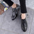 Black longwing brogue leather derby dress shoe 08