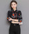 Black floral pattern long sleeve shirt with neck tie 02