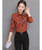 Red brown floral pattern long sleeve shirt with neck tie 01