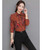 Red brown floral pattern long sleeve shirt with neck tie 06