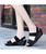 Black weave check slip on shoe wedge sandal 06