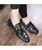 Black crocodile skin pattern tassel slip on dress shoe 02