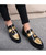 Black golden brogue tassel two tone slip on dress shoe 03