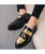 Black golden brogue tassel two tone slip on dress shoe 10