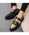 Black golden brogue tassel two tone slip on dress shoe 10