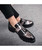 Black silver brogue tassel two tone slip on dress shoe 05