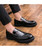 Black brogue buckle patent slip on dress shoe 02