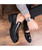 Black brogue buckle patent slip on dress shoe 06