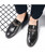 Black brogue chain buckle slip on dress shoe 02