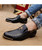 Black rivet cross metal patent slip on dress shoe 09