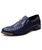 Navy rivet cross metal patent slip on dress shoe 01