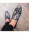 Navy full floral pattern leather slip on dress shoe 06