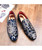 Navy full floral pattern leather slip on dress shoe 11