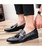 Black crocodile skin pattern tassel slip on dress shoe 04