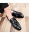 Black crocodile skin pattern tassel slip on dress shoe 07