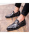Black camo pattern metal buckle slip on dress shoe 04