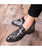 Black camo pattern metal buckle slip on dress shoe 03