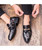 Black camo pattern metal buckle slip on dress shoe 05