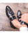 Black camo pattern metal buckle slip on dress shoe 06