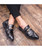 Black camo pattern metal buckle slip on dress shoe 07