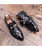 Black camo pattern metal buckle slip on dress shoe 10