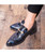 Blue camo pattern metal buckle slip on dress shoe 05