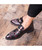 Red camo pattern metal buckle slip on dress shoe 07