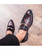 Red camo pattern metal buckle slip on dress shoe 04