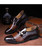 Brown splice metal buckle slip on dress shoe 14