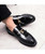 Black tassel buckle patent slip on dress shoe 04