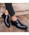 Black slip on dress shoe with stretch buckle strap 03