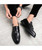 Black tassel on vamp leather slip on dress shoe 07