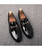 Black patent leather buckle slip on dress shoe 13