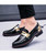 Black golden rivet buckle patent slip on dress shoe 02