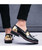 Black golden rivet buckle patent slip on dress shoe 04