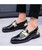 Black golden rivet buckle patent slip on dress shoe 05
