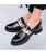 Black golden rivet buckle patent slip on dress shoe 07