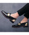 Black golden rivet buckle patent slip on dress shoe 10