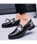 Black silver rivet buckle patent slip on dress shoe 06