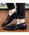 Black croco skin pattern tassel slip on dress shoe 02