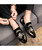 Black floral pattern print leather slip on dress shoe 06