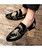 Black floral pattern print leather slip on dress shoe 07