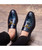Blue stripe leather tassel buckle slip on dress shoe 07