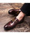 Red stripe leather tassel buckle slip on dress shoe 08