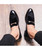 Black buckle decorated leather slip on dress shoe 09