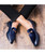 Blue buckle decorated leather slip on dress shoe 03