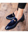 Blue buckle decorated leather slip on dress shoe 06