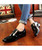 Black metal rivet decorated leather slip on dress shoe 03