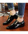 Black metal rivet decorated leather slip on dress shoe 10